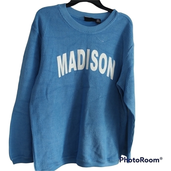Pennant Blue MADISON Pullover Ribbed Sweatshirt M - Picture 1 of 9